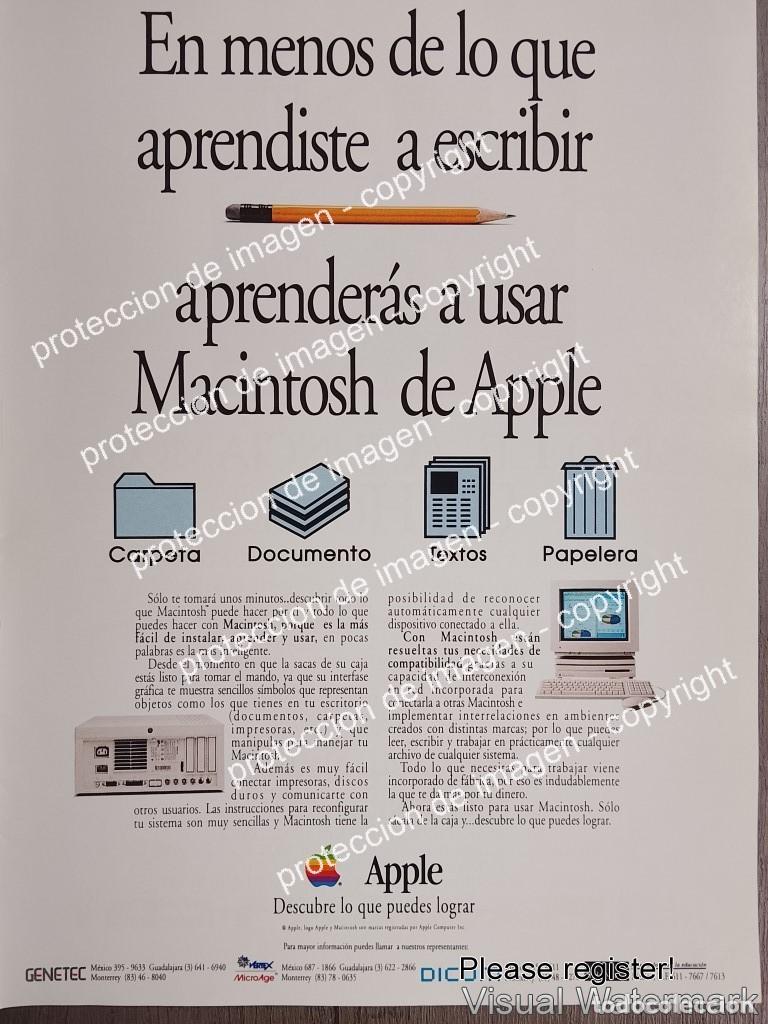 Sammeln von Plakaten: CARTEL PUBLICIDAD RETRO. COMPUTADORAS APPLE MACINTOSH 1991 GENETEC/ OLDWARE