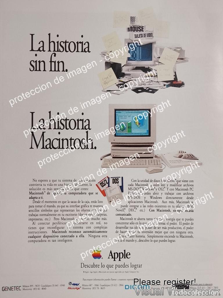 Sammeln von Plakaten: CARTEL PUBLICIDAD RETRO. COMPUTADORAS APPLE MACINTOSH 1991 GENETEC/ OLDWARE V3