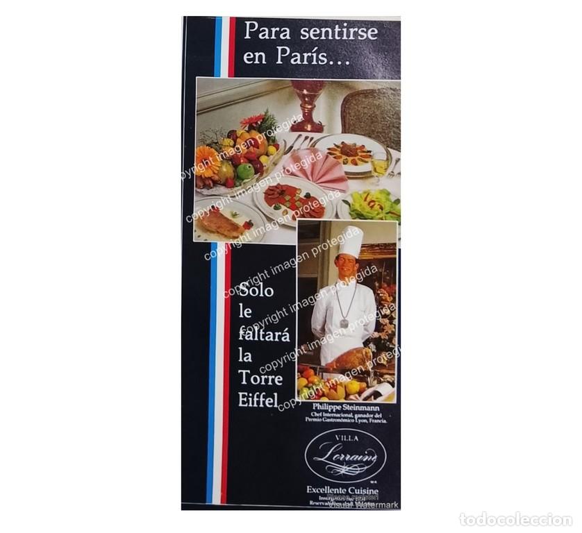 Collectionnisme d'affiches: PUBLICIDAD RETRO. RESTAURANTE VILLA LORRAINE D.F 1990 /MUY RARO