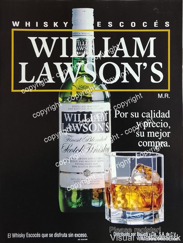 Coleccionismo de carteles: Cartel publicitario retro original Whisky William Lawsons