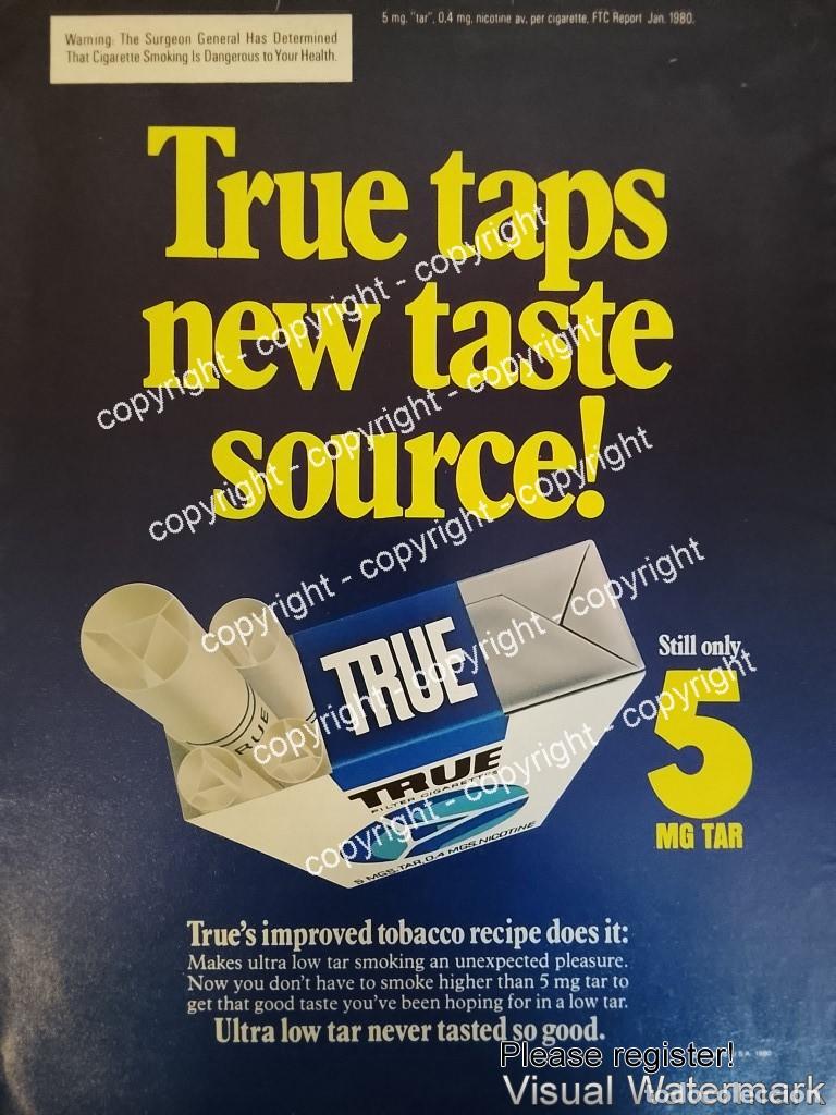 Coleccionismo de carteles: Cartel de publicidad retro CIGARROS TRUE 1980