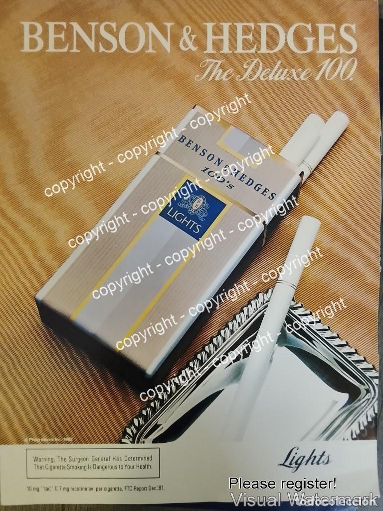 Coleccionismo de carteles: Cartel de publicidad retro CIGARROS BENSON 100s 1981