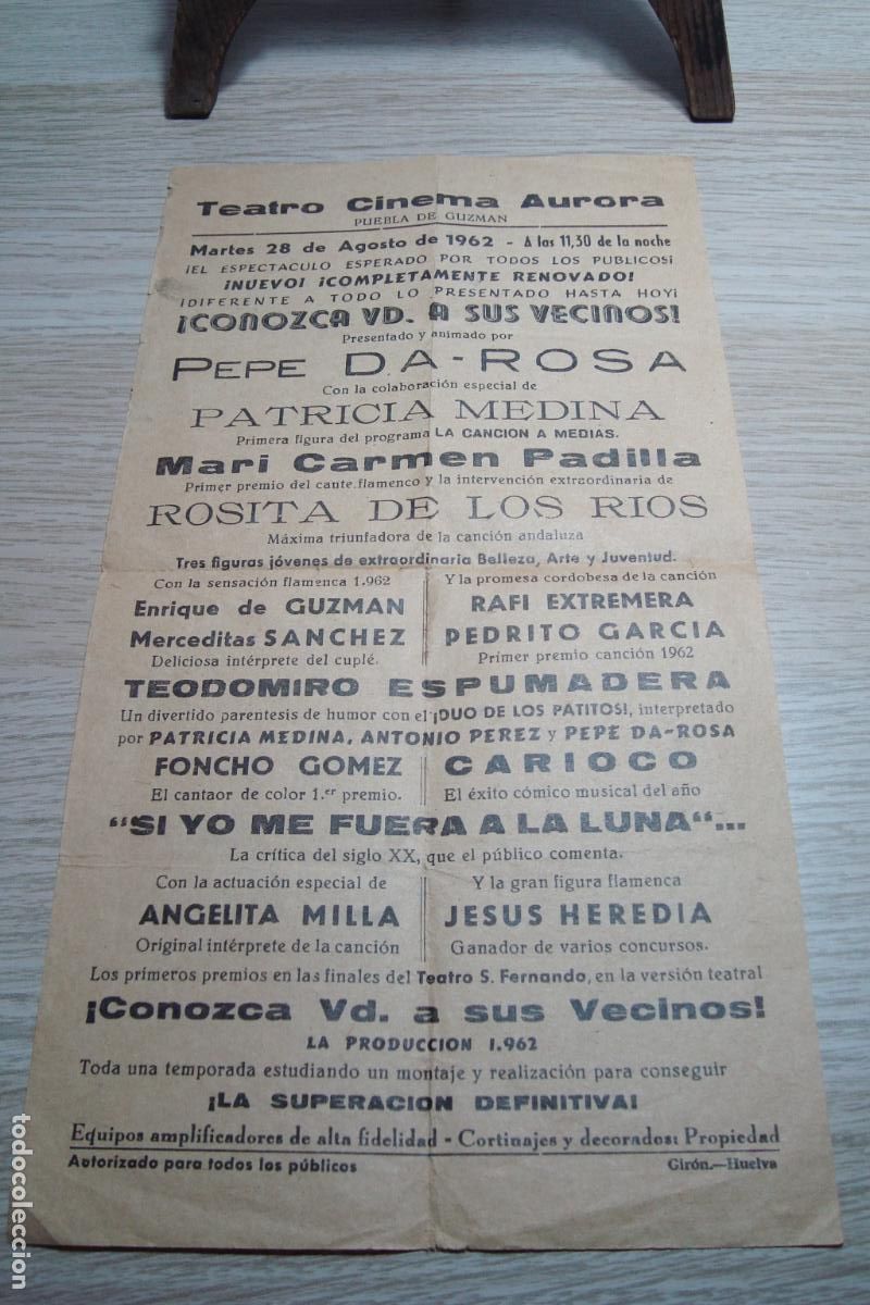 Coleccionismo de carteles: TEATRO CINEMA AURORA PUEBLA GUZMAN 1962. PEPE DA ROSA. PATRICIA MEDINA. ROSITA DE LOS RIOS. CARIOCO