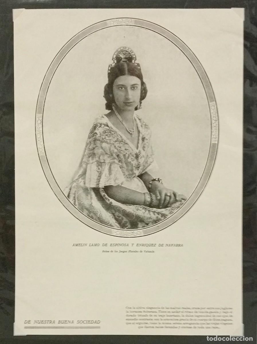 Coleccionismo de carteles: VALENCIA 1927 - AMELIN LAMO DE ESPINOSA Y ENRIQUEZ DE NAVARRA - REINA JUEGOS FLORALES
