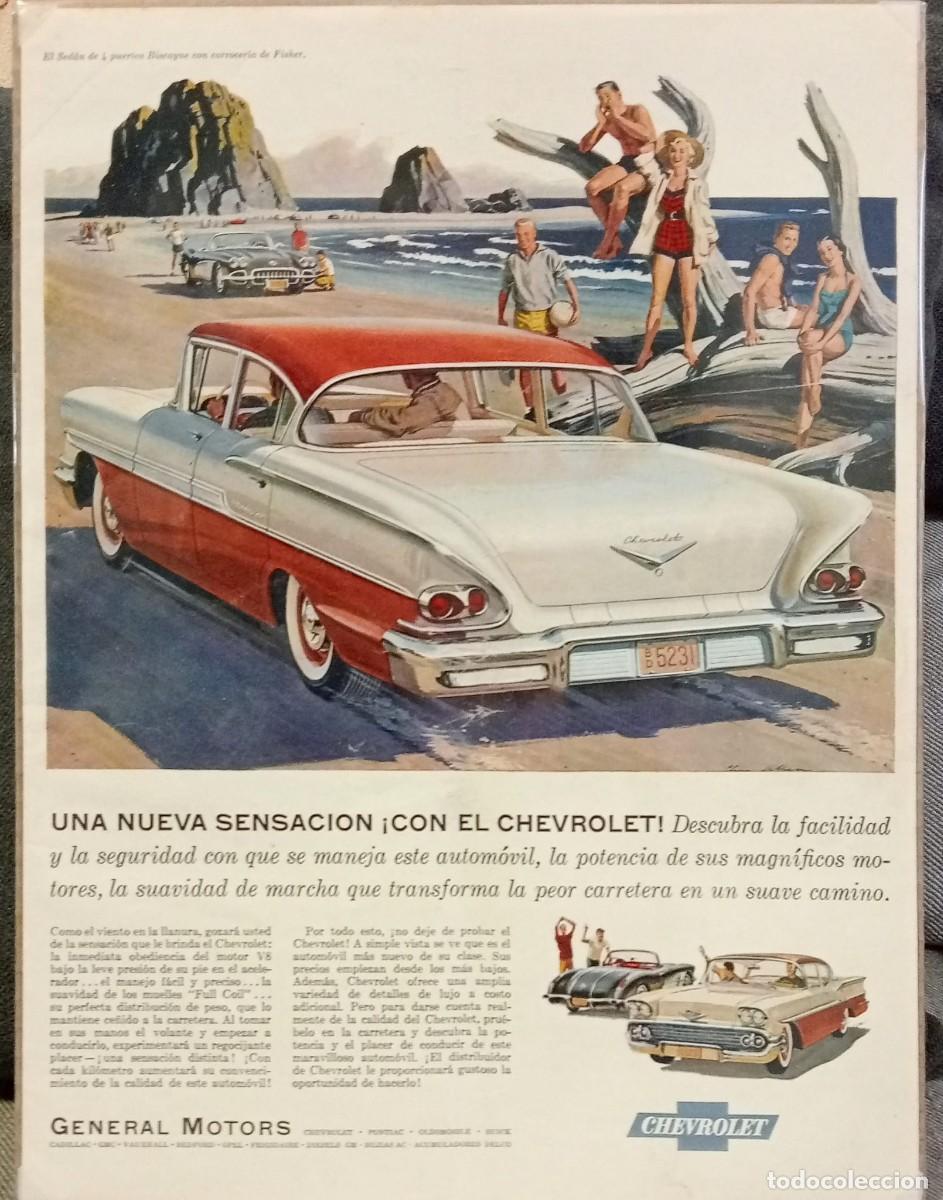 Coleccionismo de carteles: CHEVROLET SED&Aacute;N BISCAYNE - PUBLICIDAD ORIGINAL 1957 / 33 x 25 Cm. - LIFE EN ESPA&Ntilde;OL
