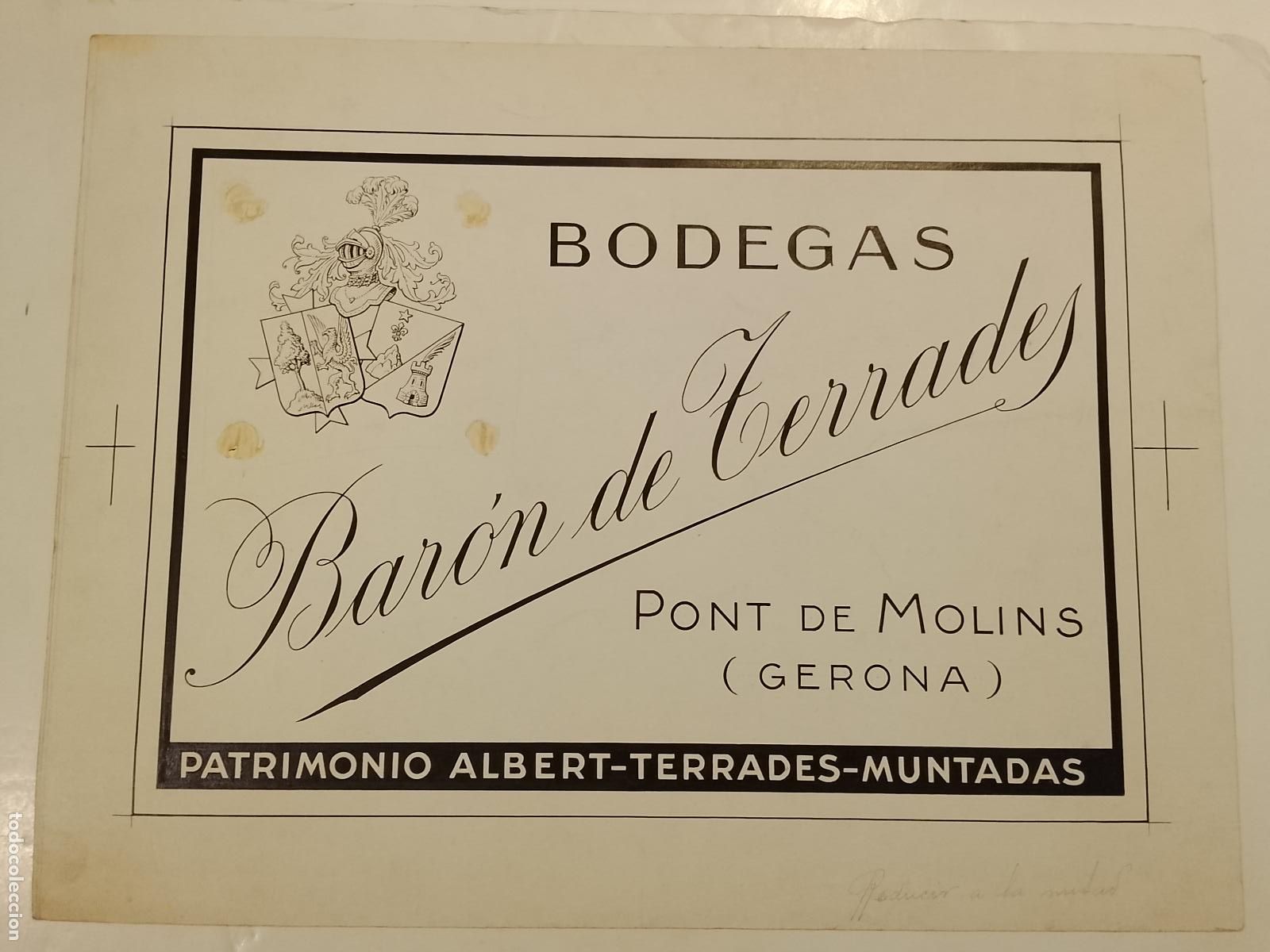 Coleccionismo de carteles: PONT DE MOLINS - BODEGAS BAR&Oacute;N DE TERRADES - DISE&Ntilde;O ORIGINAL A MANO -VER FOTOS (V-28.094)