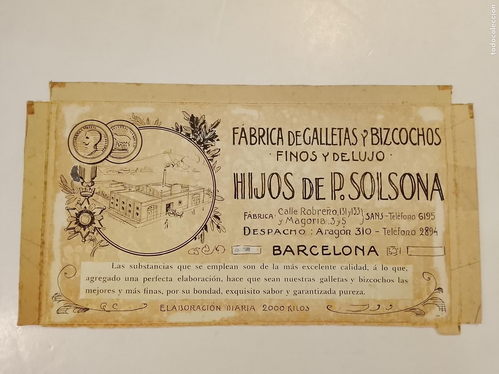 Coleccionismo de carteles: BARCELONA - FABRICA GALLETAS BIZCOCHOS HIJOS DE P. SOLSONA - DISE&Ntilde;O ORIGINAL A MANO -(K-15.307)