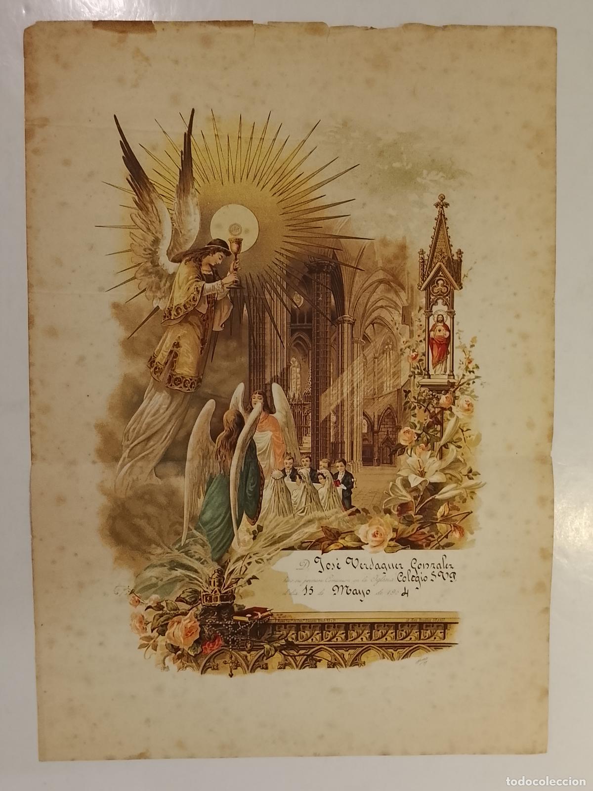 Coleccionismo de carteles: CARTEL RECUERDO PRIMERA COMUNION - A&Ntilde;O 1904 - JOSE VERDAGUER GONZALEZ -VER FOTOS-(V-28.103)