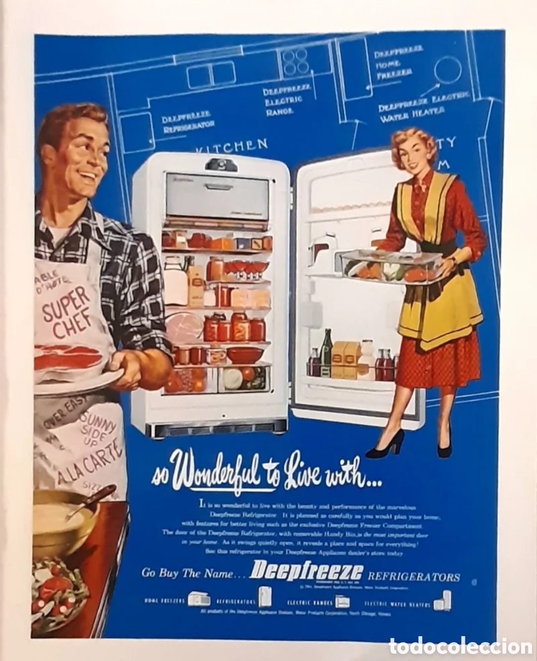 Coleccionismo de carteles: 1954. Publicidad Original USA. Refrigeradores DEEPFREEZE. Ilustraci&oacute;n. Estado Impecable.