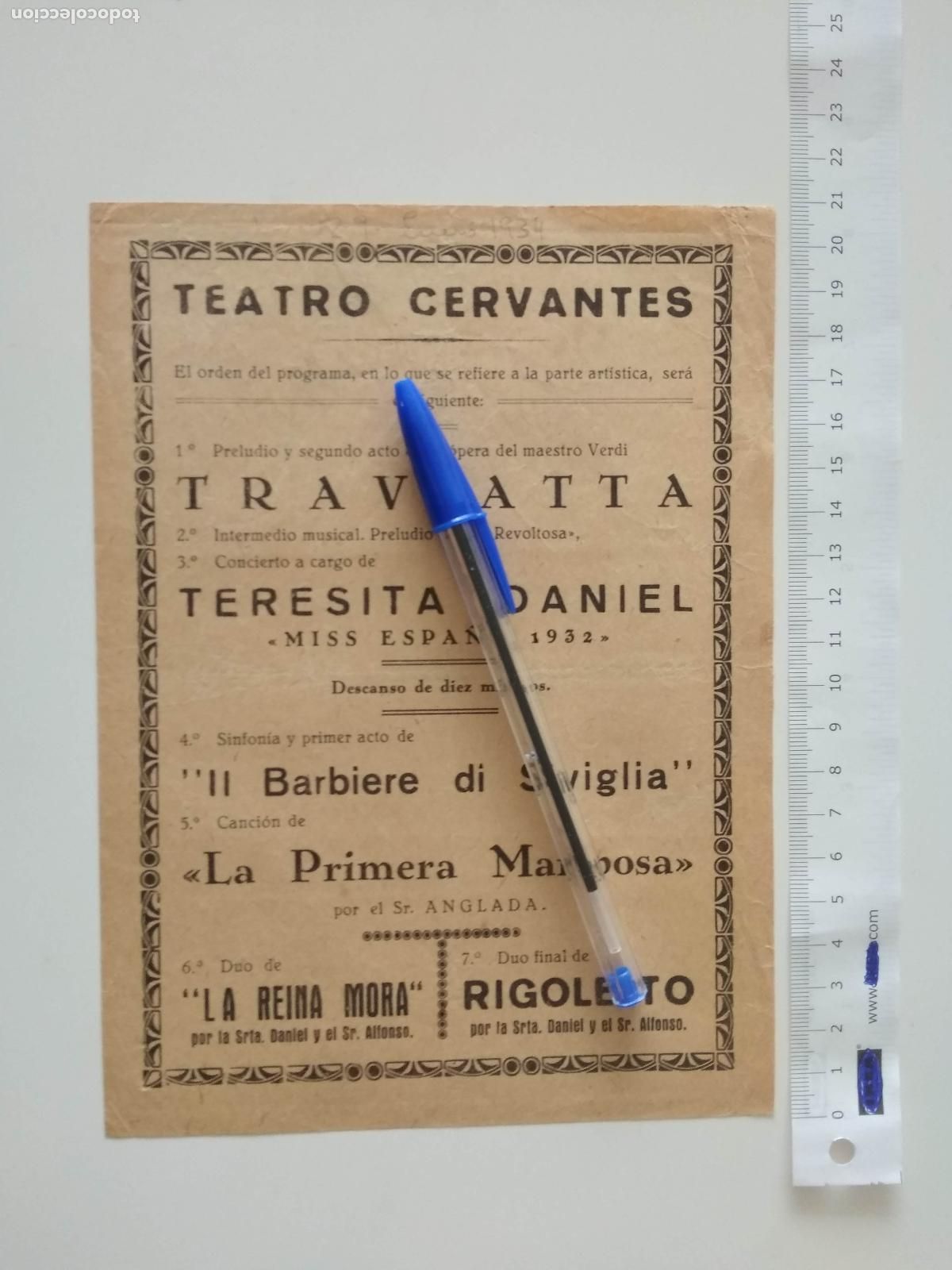 Coleccionismo de carteles: CARTEL TEATRO CERVANTES DE MALAGA 1934 CONCIERTO TERESITA DANIEL TRAVIATTA IL BARBIERI DI SIVIGLIA