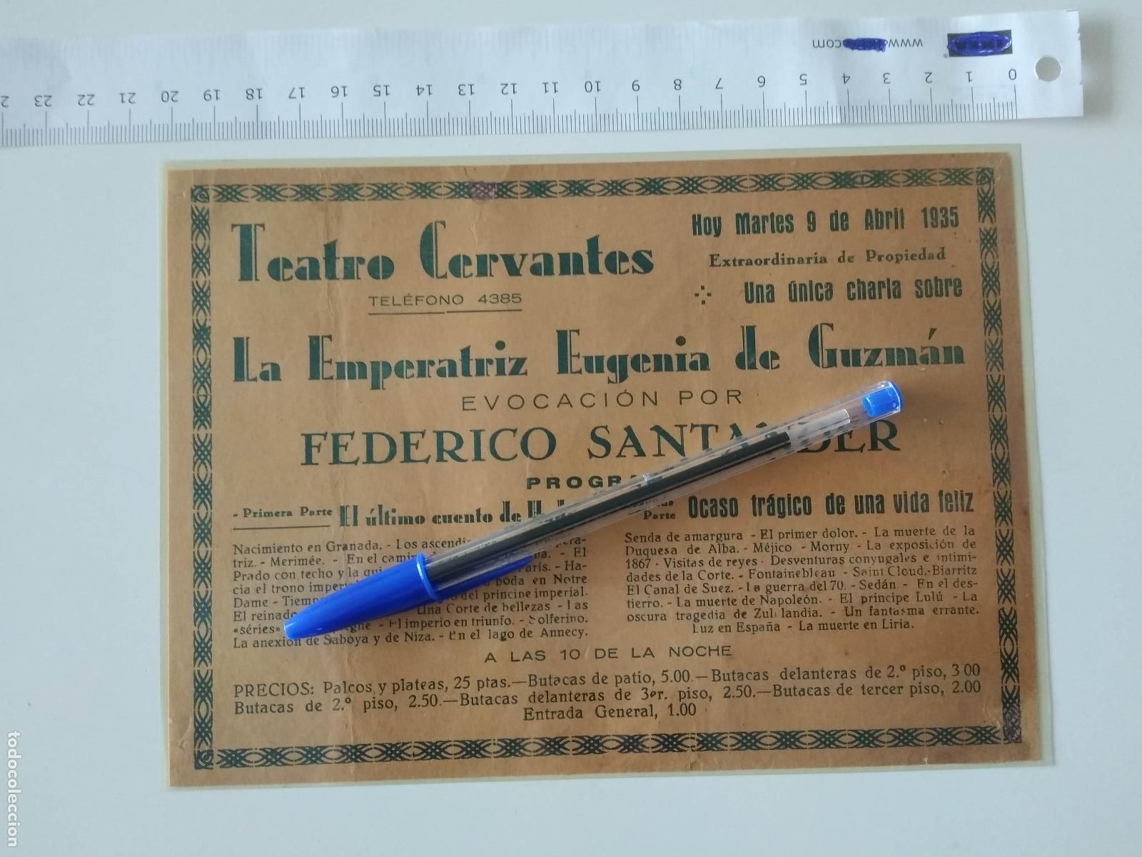 Coleccionismo de carteles: CARTEL TEATRO CERVANTES DE MALAGA 1935 EXTRAORDINARIA DE PROPIEDAD FEDERICO SANTANDER