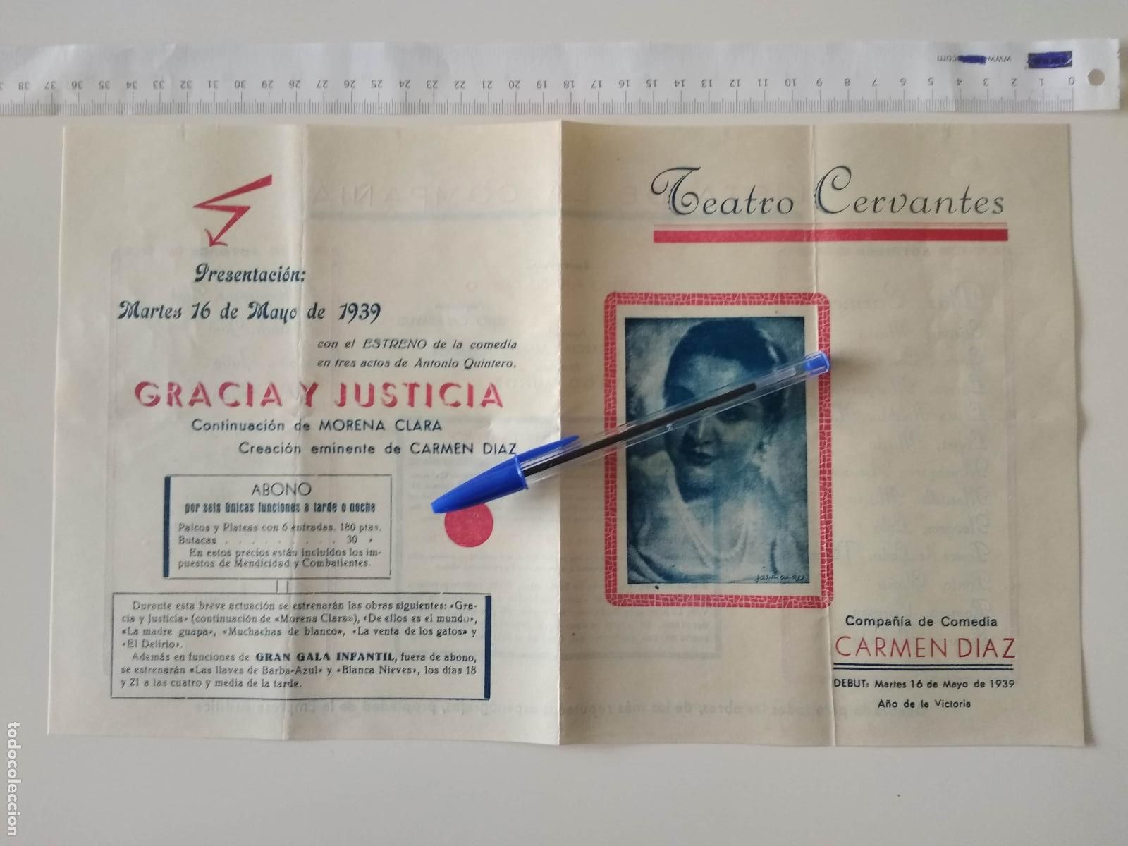 Coleccionismo de carteles: CARTEL TEATRO CERVANTES DE MALAGA 1939 COMPA&Ntilde;IA CARMEN DIAZ DEMETRIO ALONSO CARRILLO
