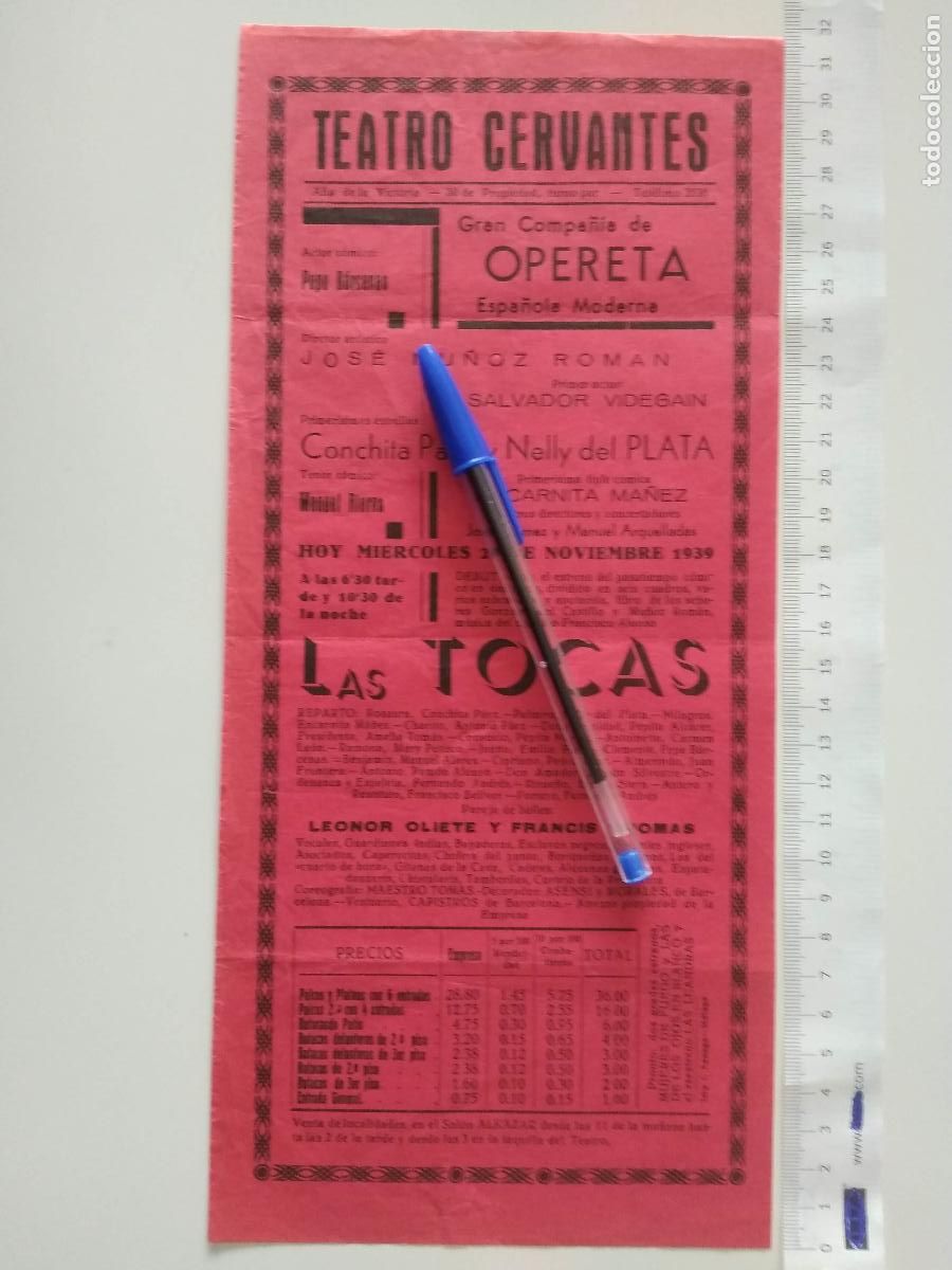Coleccionismo de carteles: CARTEL TEATRO CERVANTES DE MALAGA 1939 COMPA&Ntilde;IA PEPE BARCENAS JOSE MU&Ntilde;OZ ROMAN LAS TOCAS