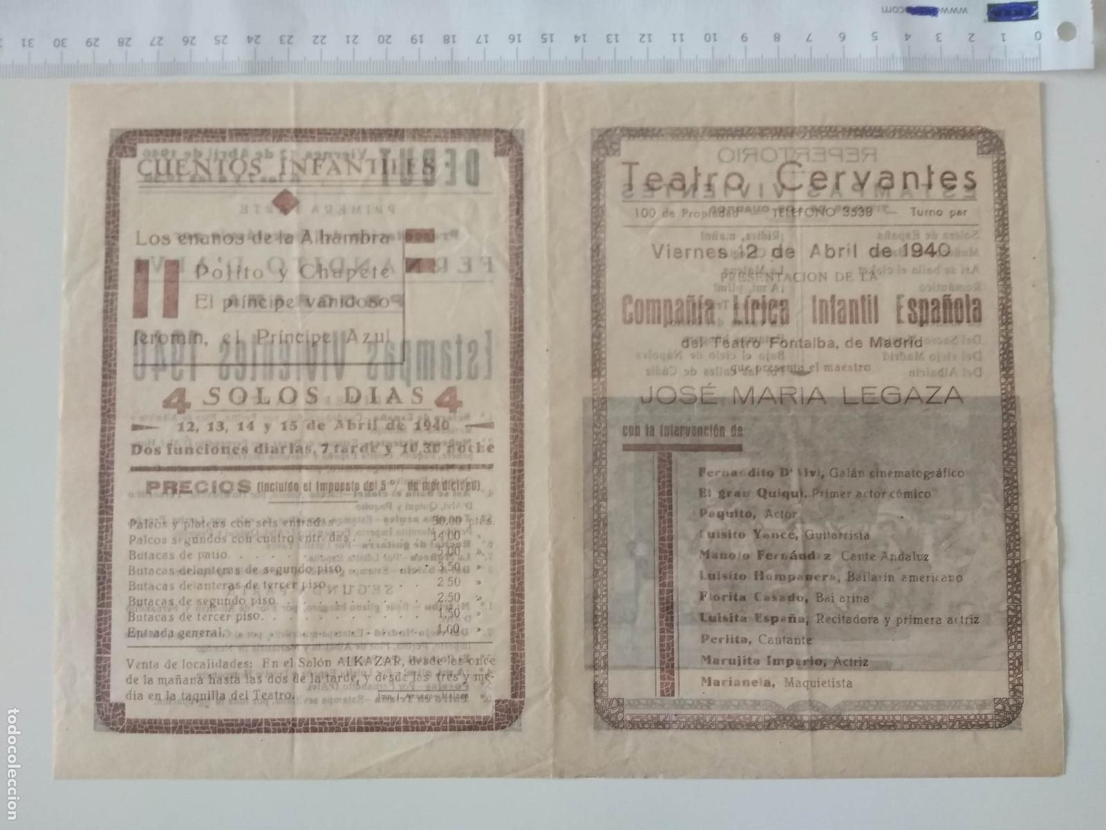 Coleccionismo de carteles: CARTEL TEATRO CERVANTES DE MALAGA 1940 COMPA&Ntilde;IA JOSE MARIA LEGAZA EL GRAN QUIQUI PAQUITO
