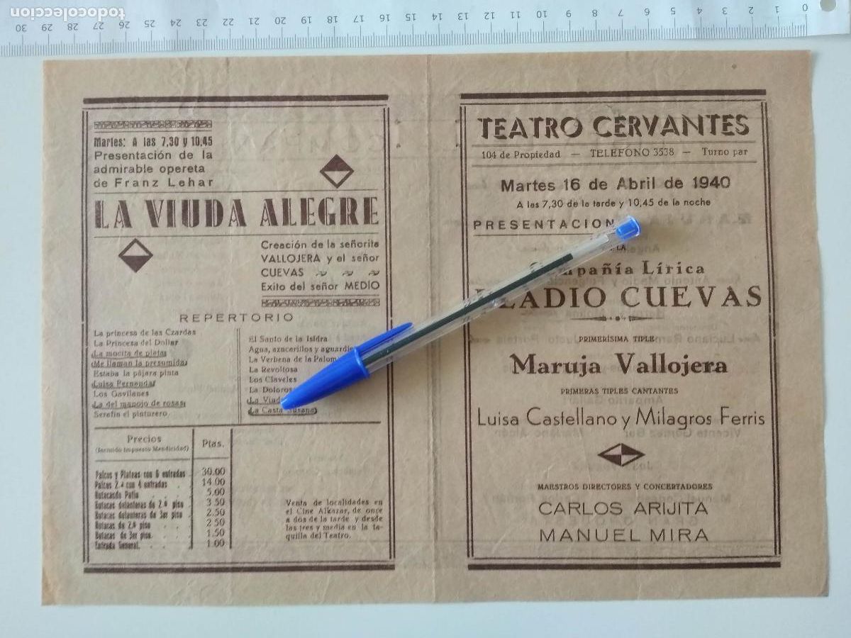 Coleccionismo de carteles: CARTEL TEATRO CERVANTES DE MALAGA 1940 COMPA&Ntilde;IA ELADIO CUEVAS MARUJA VALLOJERA LUISA CASTELLANO