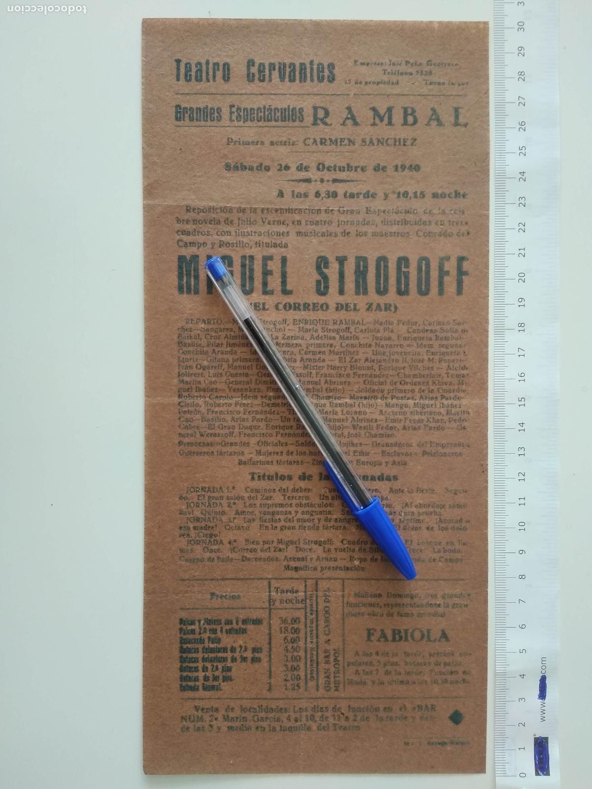 Coleccionismo de carteles: CARTEL TEATRO CERVANTES DE MALAGA 1940 ESP&Egrave;CTACULOS RAMBAL CARMEN SANCHEZ MIGUEL STROGOFF