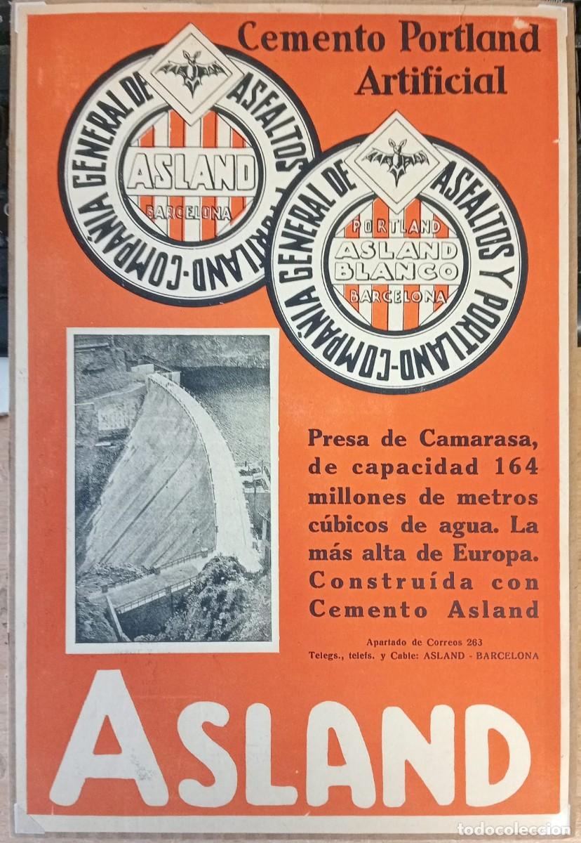 Coleccionismo de carteles: ASLAND - CEMENTO ARTIFICIAL PORTLAND - PUBLICIDAD ORIGINAL, 1929 / 31 x 20,5 Cm.