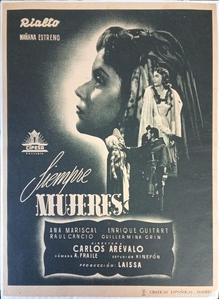 Coleccionismo de carteles: SIEMPRE MUJERES - DIR. CARLOS AR&Eacute;VALO - PUBLICIDAD ORIGINAL, 1943 / 35 x 25 Cm. - PRIMER PLANO