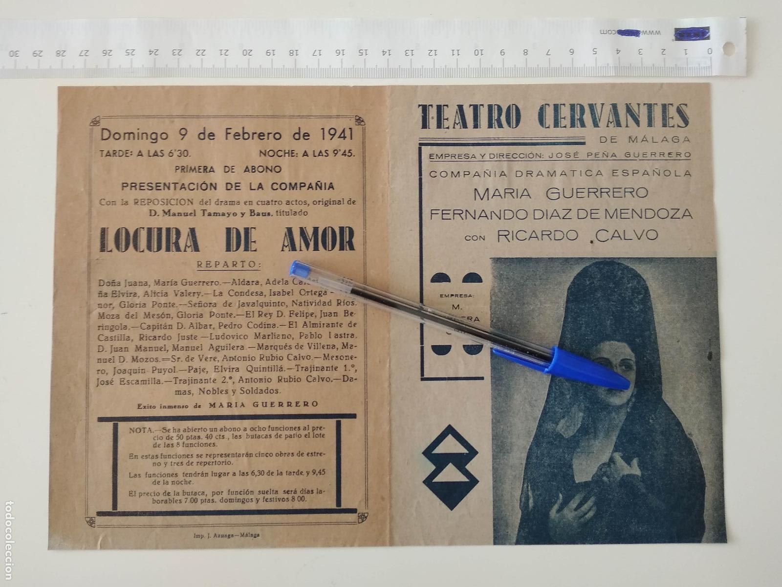 Coleccionismo de carteles: CARTEL TEATRO CERVANTES DE MALAGA 1941 COMPA&Ntilde;IA MARIA GUERRERO FERNANDO DIAZ MENDOZA RICARDO CALVO