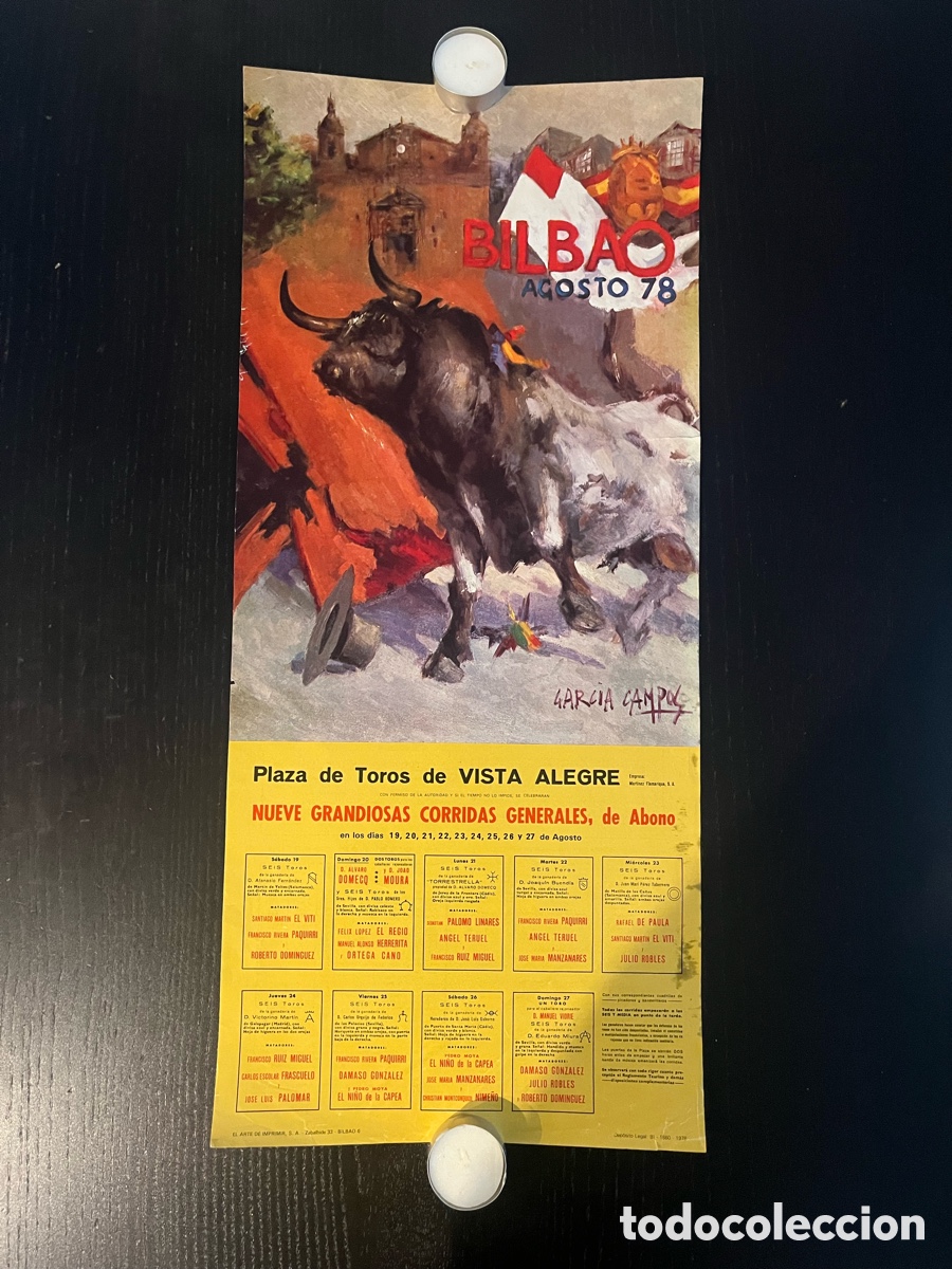 Coleccionismo de carteles: Cartel plaza de toros de Vista Alegre Bilbao 1978