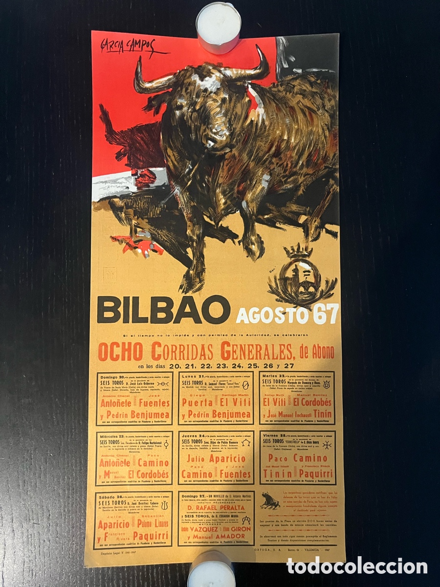 Coleccionismo de carteles: Cartel plaza de toros de Vista Alegre Bilbao 1967