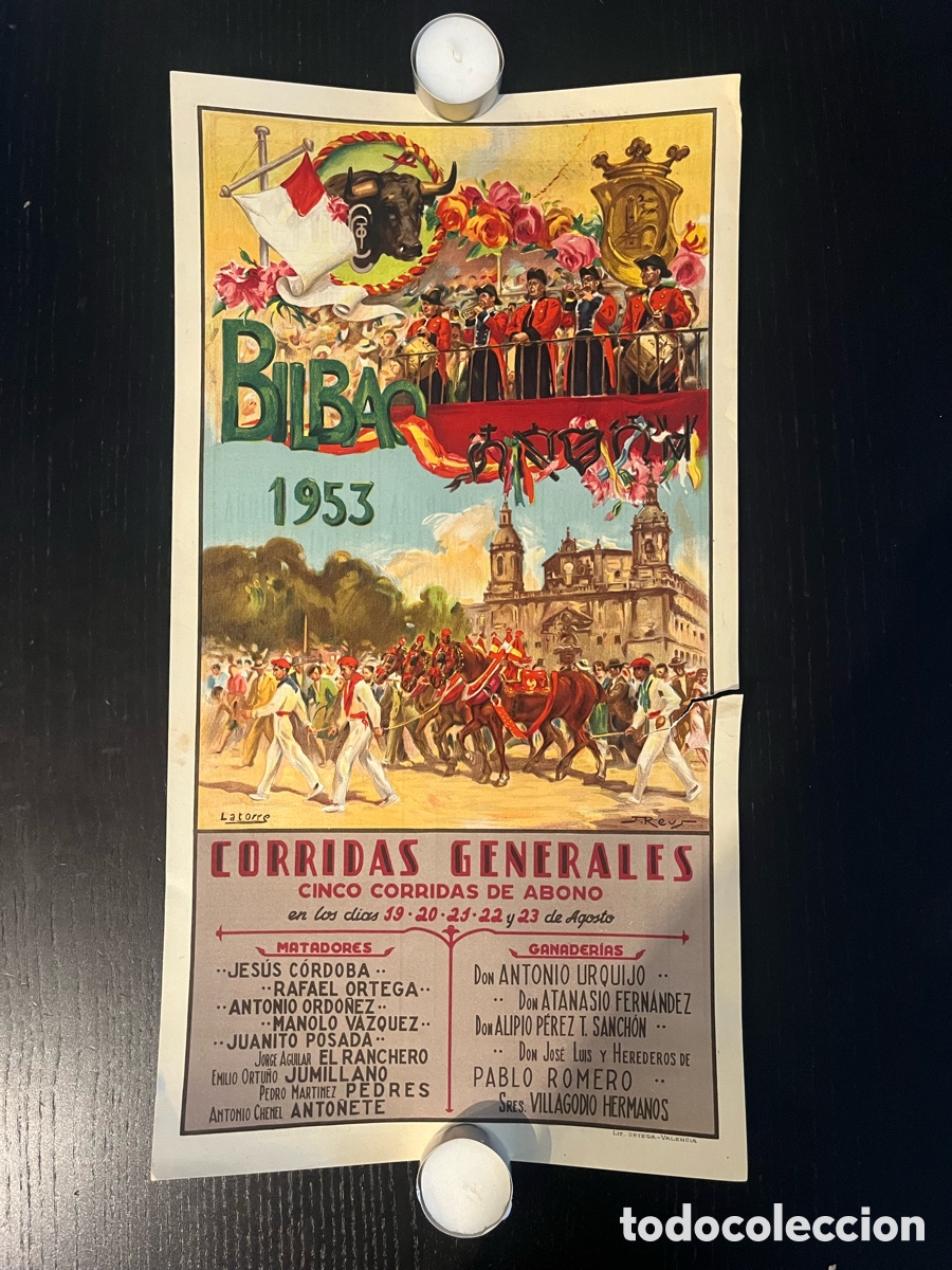 Coleccionismo de carteles: Cartel plaza de toros de Vista Alegre Bilbao 1953