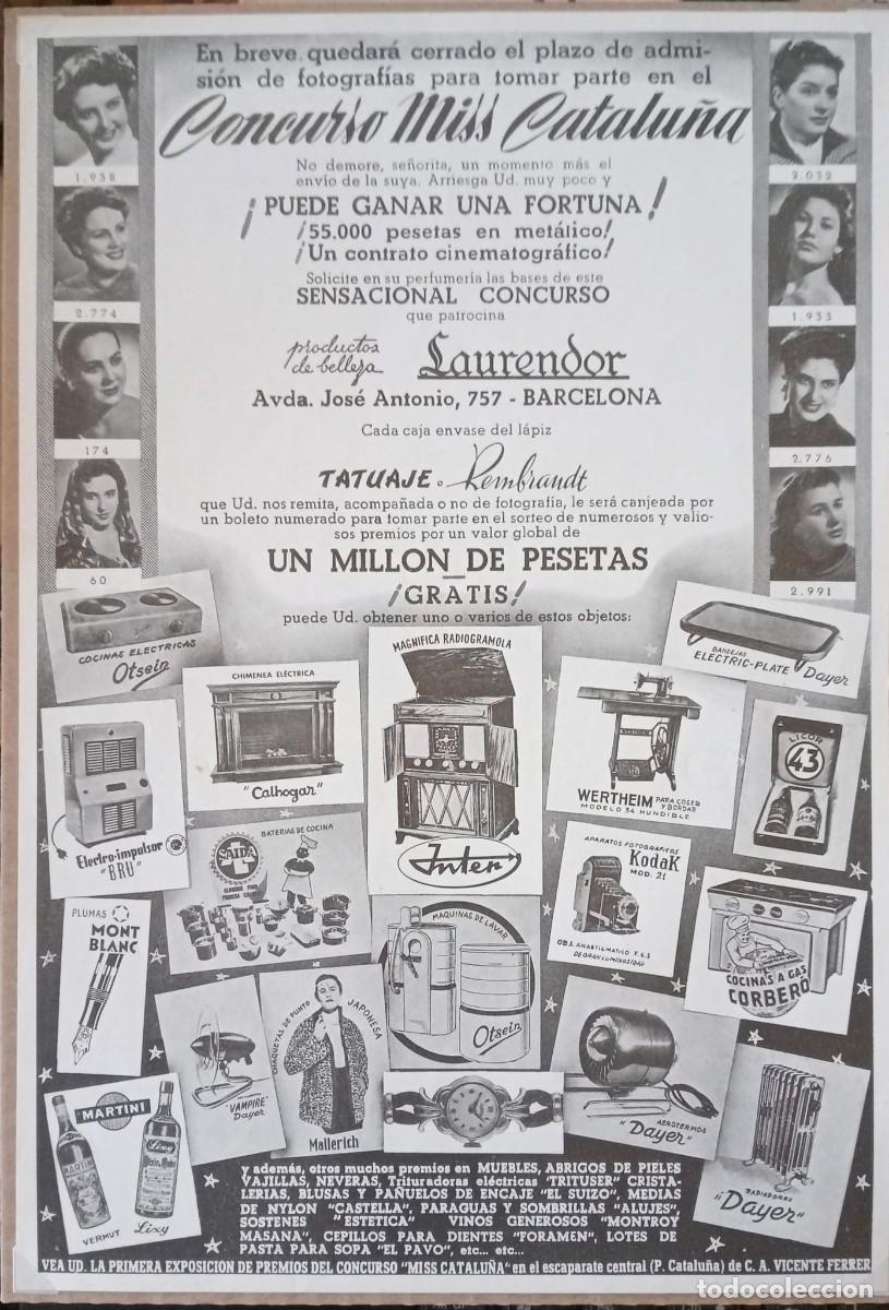 Coleccionismo de carteles: CONCURSO MISS CATALU&Ntilde;A, 1954 - PUBLICIDAD ORIGINAL / 30 x 21 Cm. - SEMANARIO SILUETAS