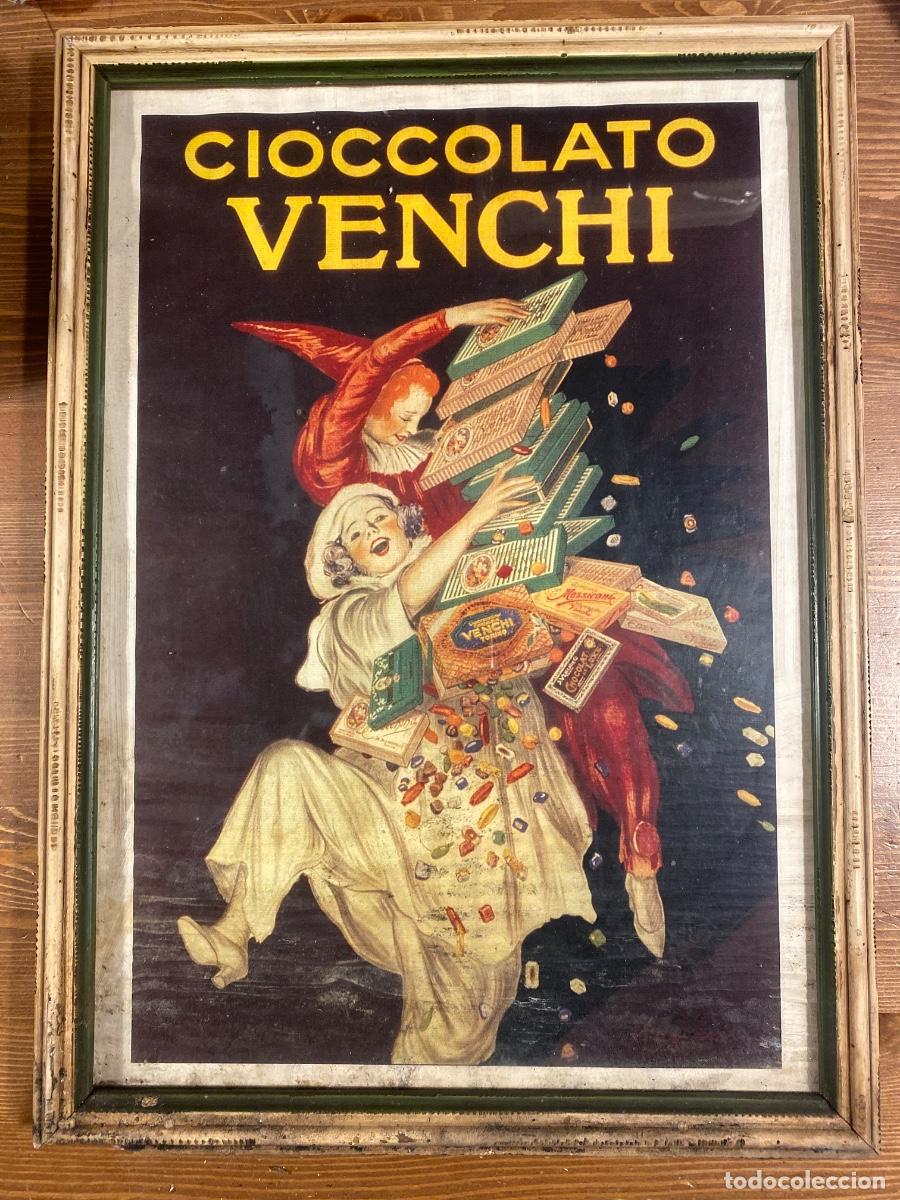 Coleccionismo de carteles: Cioccolato Venchi poster Leonetto Cappiello 1923 . Marco de madera 32x45 cm