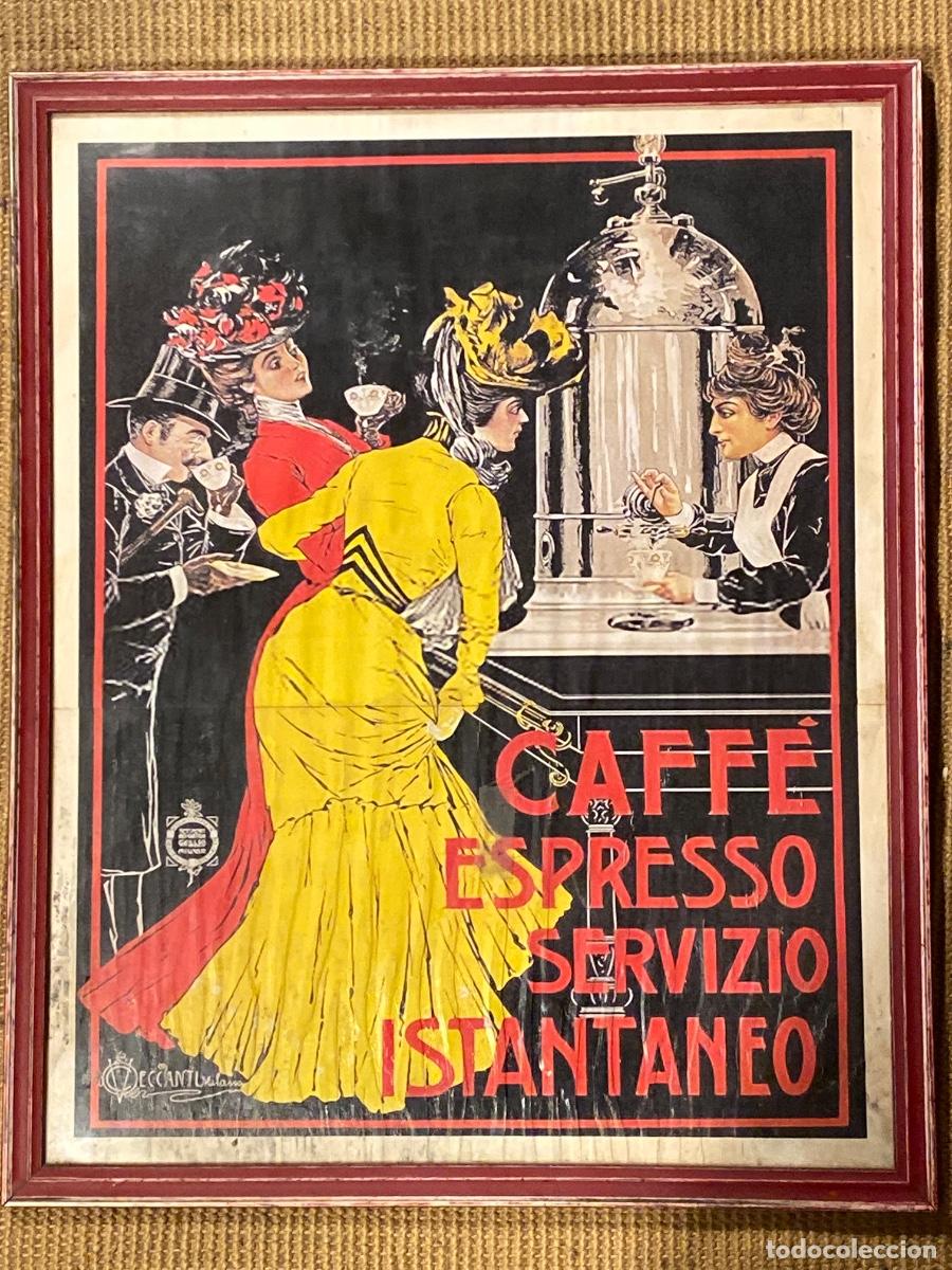 Coleccionismo de carteles: POSTER CAFFE EXPRESSO SERVIZIO INSTANTANTANEO V. CECCANTI 1900 MARCO DE MADERA 47 X 58 CM