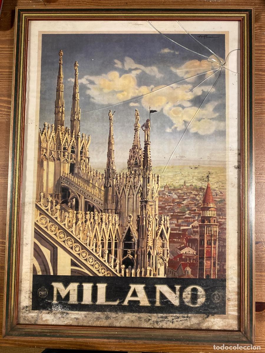 Coleccionismo de carteles: CARTEL MILANO ALESSANDRO POMI ENIT 1920 MARCO DE MADERA 47 X 35CM