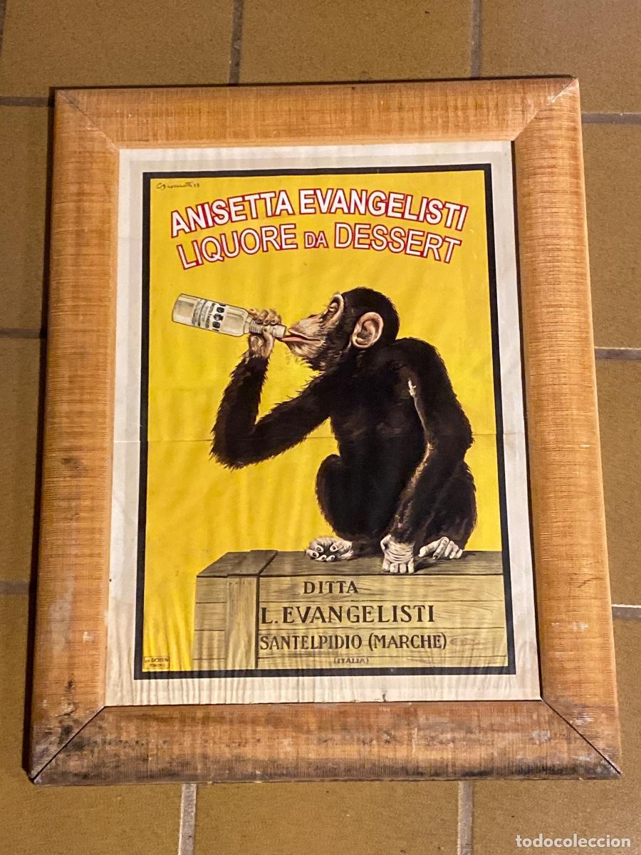 Coleccionismo de carteles: CARTEL ANISETTA EVANGELISTI 1925 MARCO DE MADERA 55X70CM