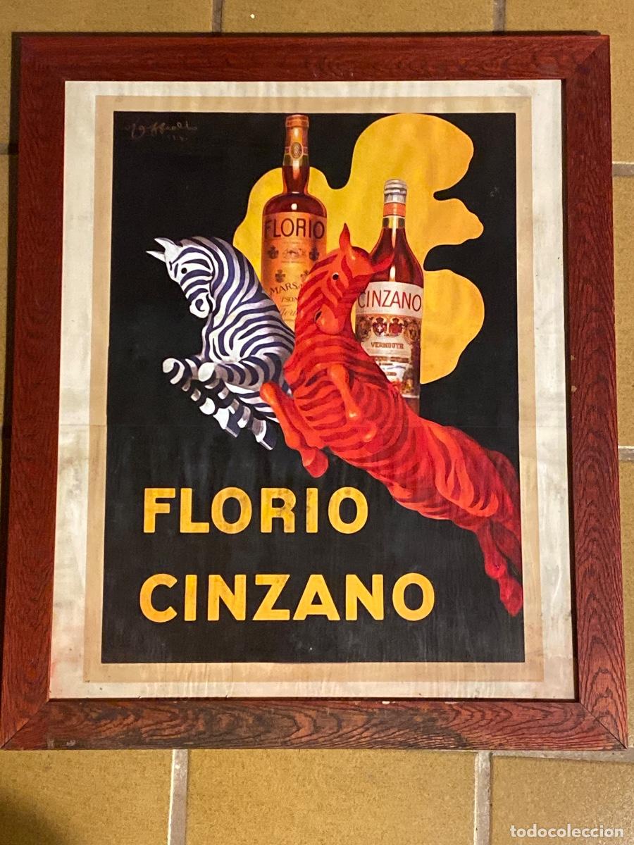 Coleccionismo de carteles: CARTEL FLORIO CINZANO LEONETTO CAPPIELLO 1930 MARCO DE MADERA 52X62CM