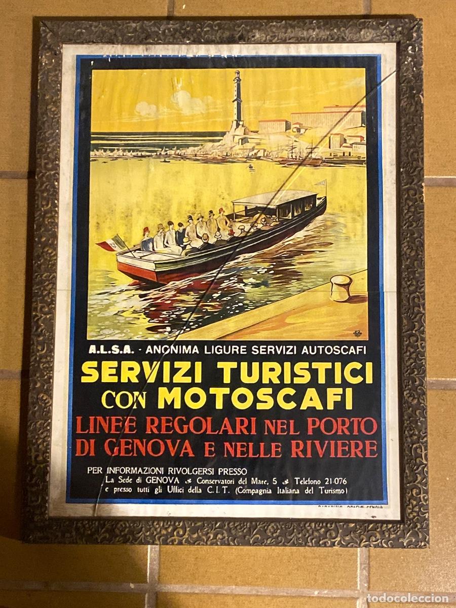 Coleccionismo de carteles: CARTEL GENOVA BATEAU . SERVIZI TURISTICI VISMARA MARCO DE MADERA 48X66CM