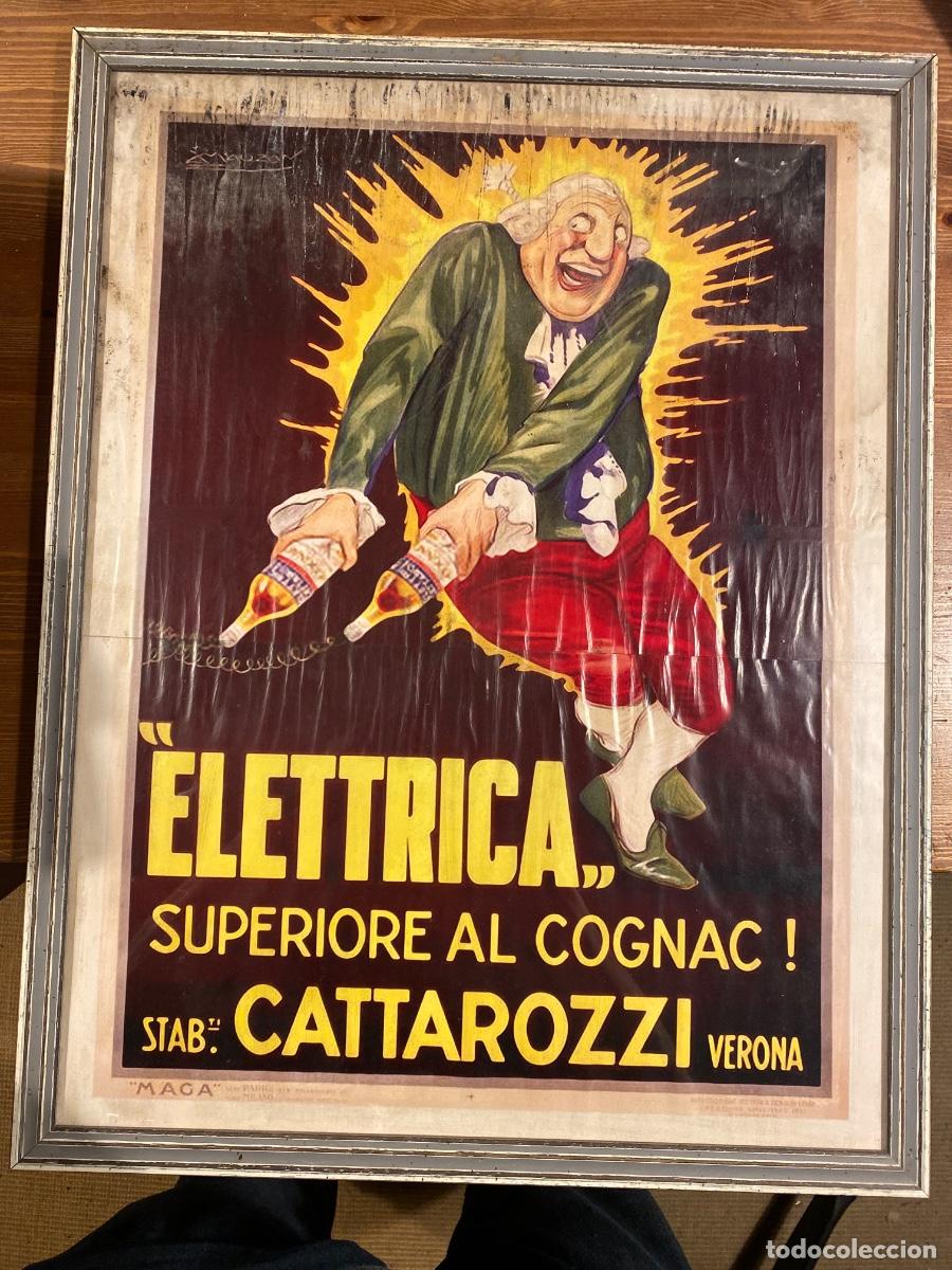 Coleccionismo de carteles: CARTEL ELETTRICA CATTAROZZI VERONA ACHILLE LUCIANO 1921 MARCO DE MADERA 46X60CM