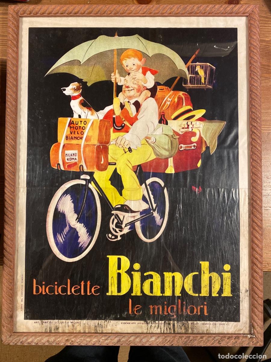 Coleccionismo de carteles: CARTEL BICICLETAS BIANCHI MICH MARCO DE MADERA 44X58CM