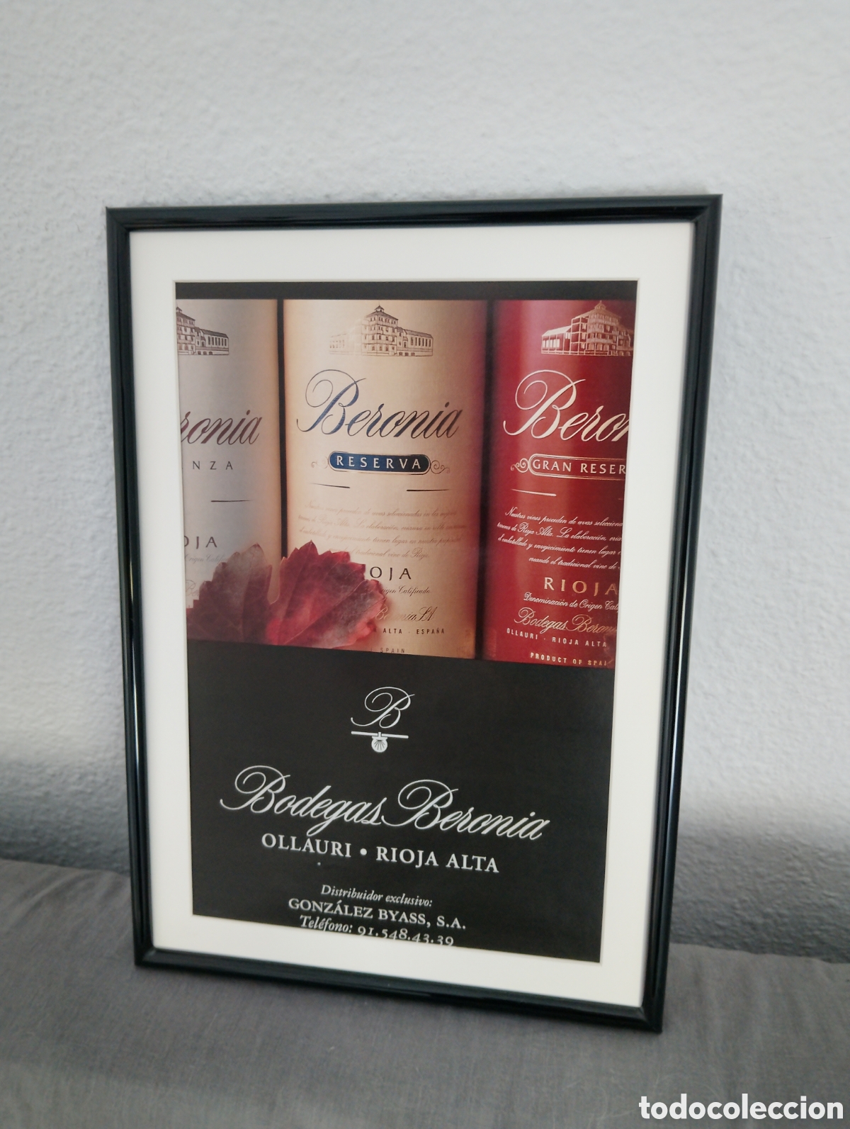 Coleccionismo de carteles: Bodegas Beronia cuadro publicidad vino a&ntilde;os 90