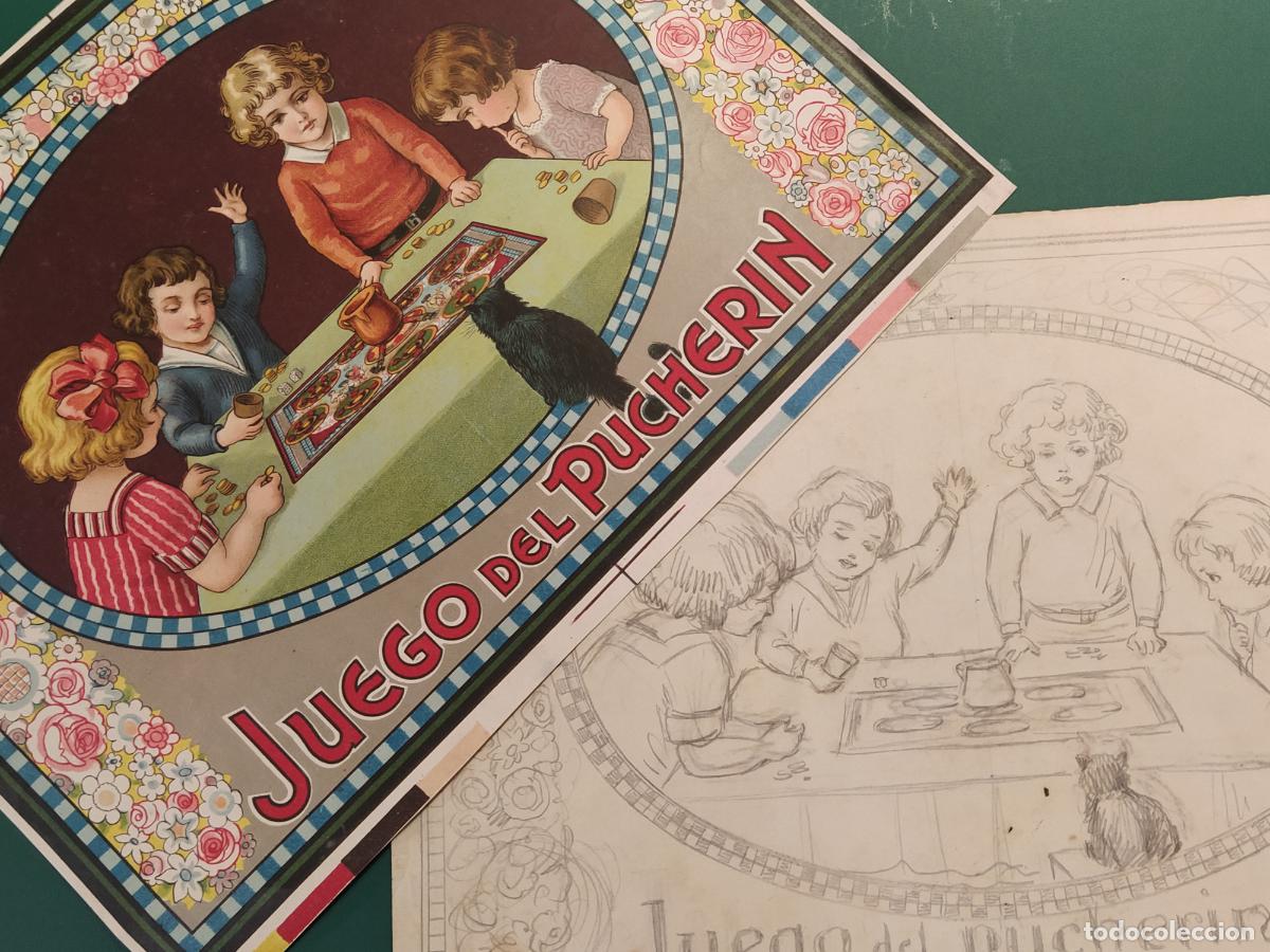 Coleccionismo de carteles: CARTEL ANTIGUO + DIBUJO ORIGINAL JUEGO DEL PUCHERIN - POSIBLEMENTE ILUSTRADO POR FARRIOLS -VER FOTOS