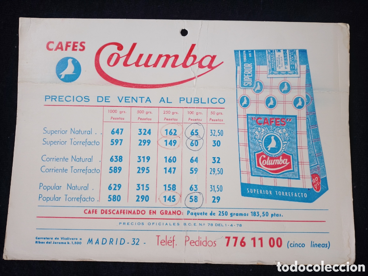 Coleccionismo de carteles: Cartel de cart&oacute;n Caf&eacute;s Columna