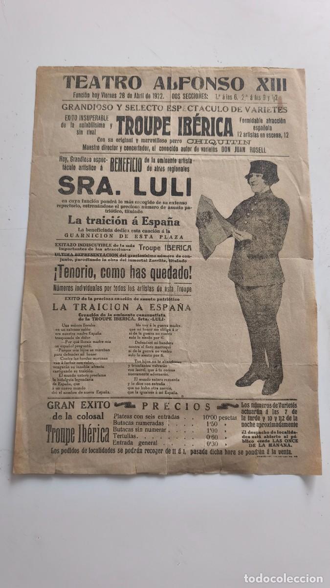 Coleccionismo de carteles: Cartel Teatro Alfonso XIII 28 Abril 1922
