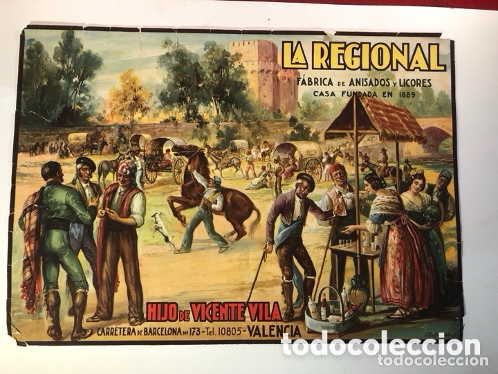 Collezionismo di affissi: CARTEL PUBLICIDAD LA REGIONAL F&Aacute;BRICA DE ANISADOS Y LICORES HIJO DE VICENTE VILA VALENCIA