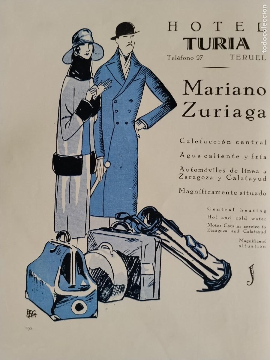 Coleccionismo de carteles: HOTEL TURIA DE MARIANO ZURIAGA TERUEL AUTOMOVILES LINEA ZARAGOZA CALATAYUD HOJA REVISTA 1931-1932