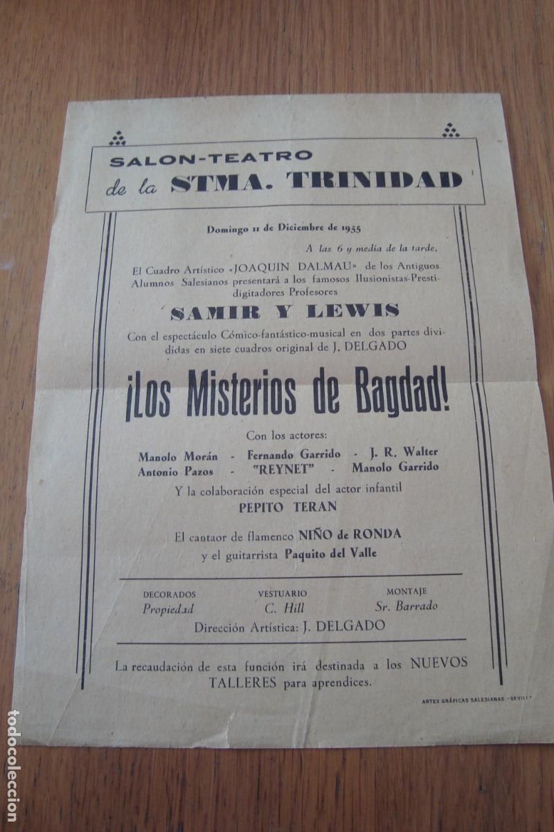 Coleccionismo de carteles: TEATRO STMA TRINIDAD SEVILLA 1955. ILUSIONISTAS SAMIR Y LEWIS. MANOLO MORAN. REYNET. NI&Ntilde;O DE RONDA