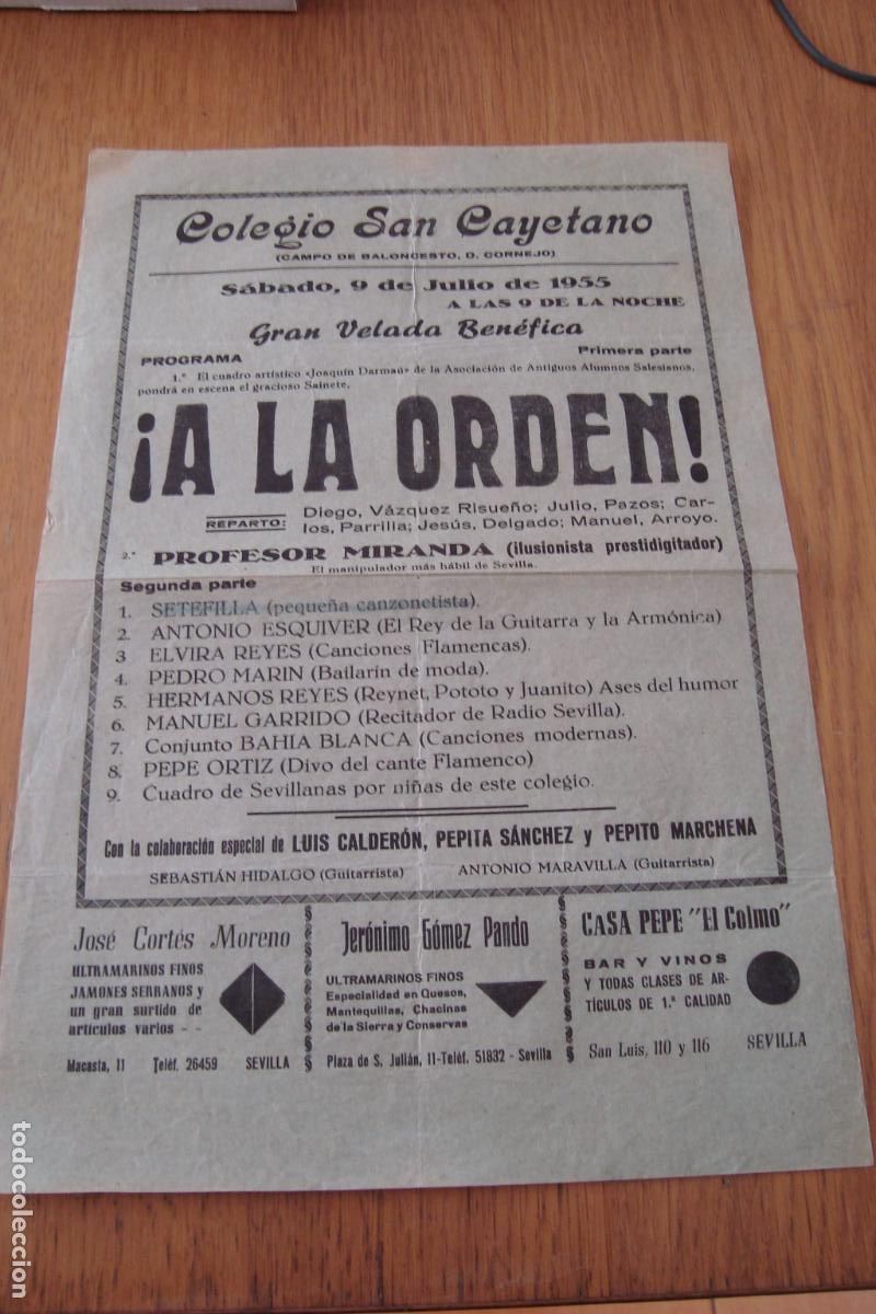 Coleccionismo de carteles: COLEGIO SAN CAYETANO VELADA BENEFICA SEVILLA 1955. ILUSIONISTA PROFESOR MIRANDA. ANTONIO ESQUIVER.