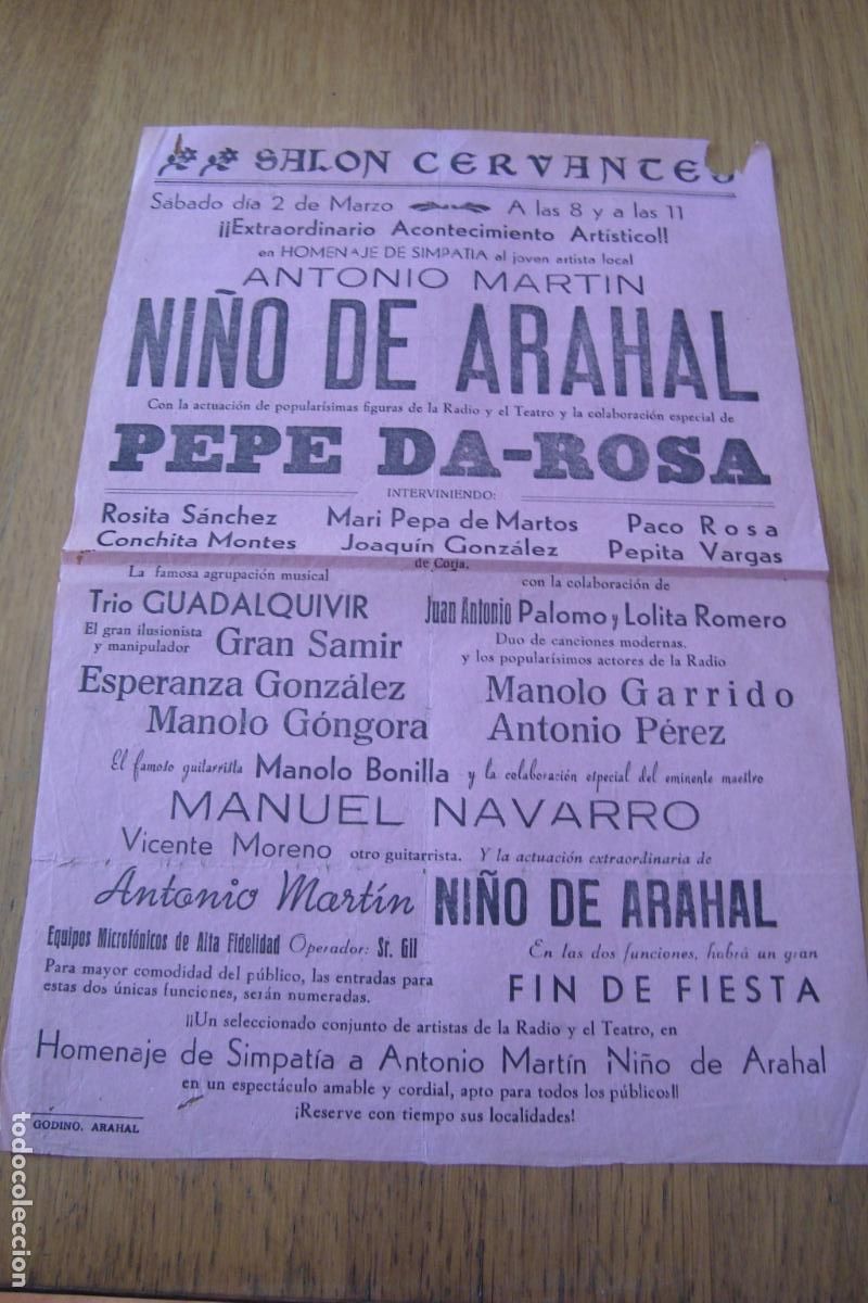 Coleccionismo de carteles: SALON CERVANTES. ANTONIO MARTIN NI&Ntilde;O DEL ARAHAL. TRIO GUADALQUIVIR.GRAN SAMIR.MANOLO BONILLA.