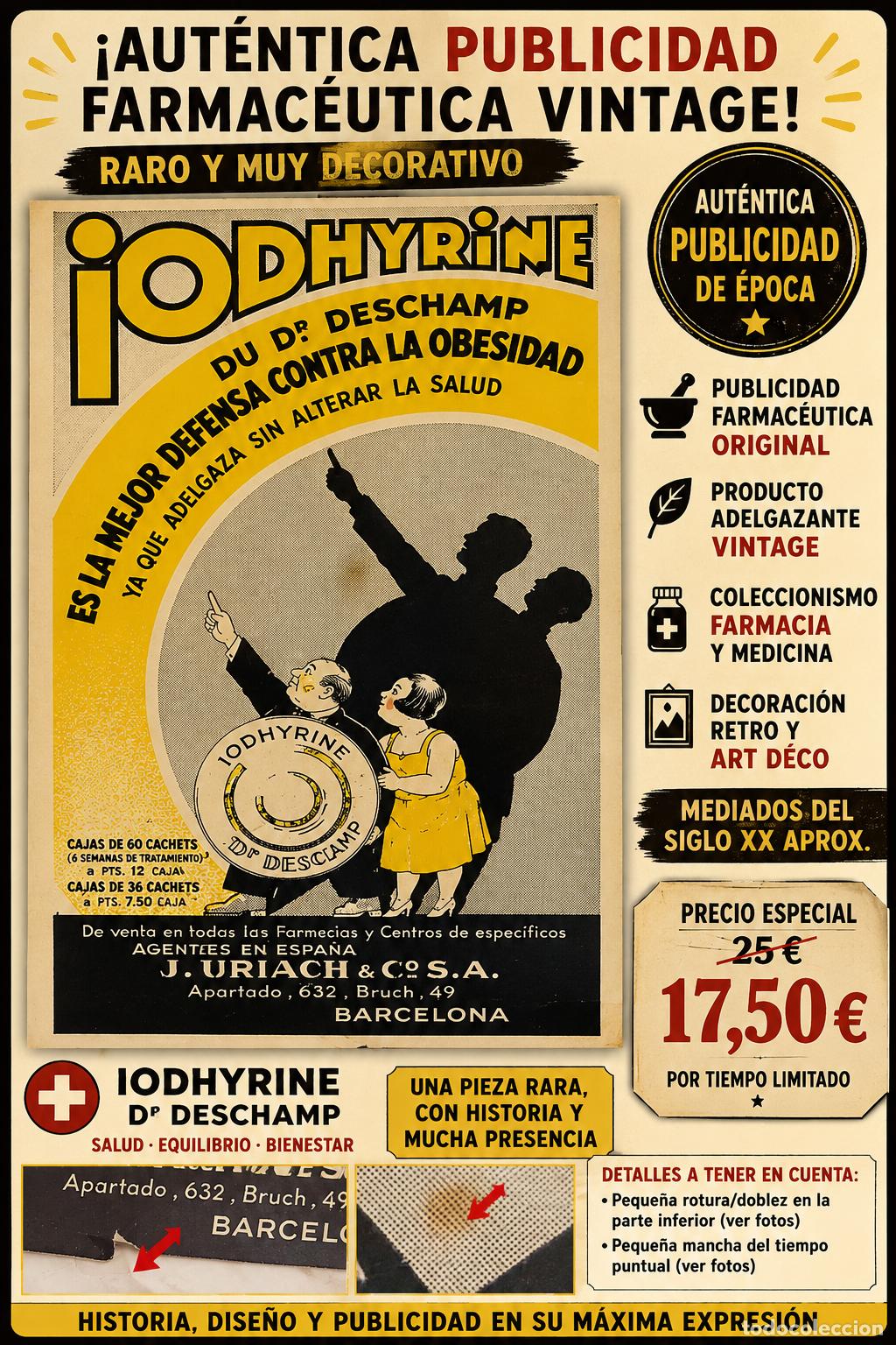 Coleccionismo de carteles: RARO CARTEL PUBLICIDAD FARMACIA IODHYRINE / URIACH BARCELONA / VINTAGE ART D&Eacute;CO