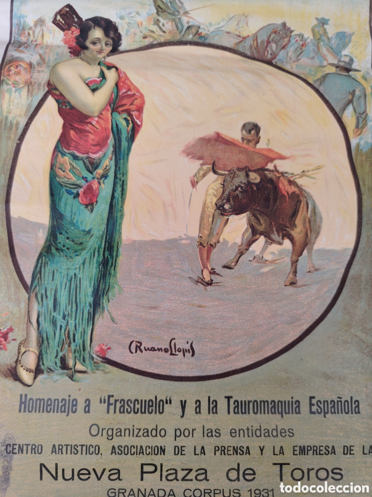 Colecionismo de cartazes: Cartel original, del a&ntilde;o 1931, de toros en Corpus de Granada