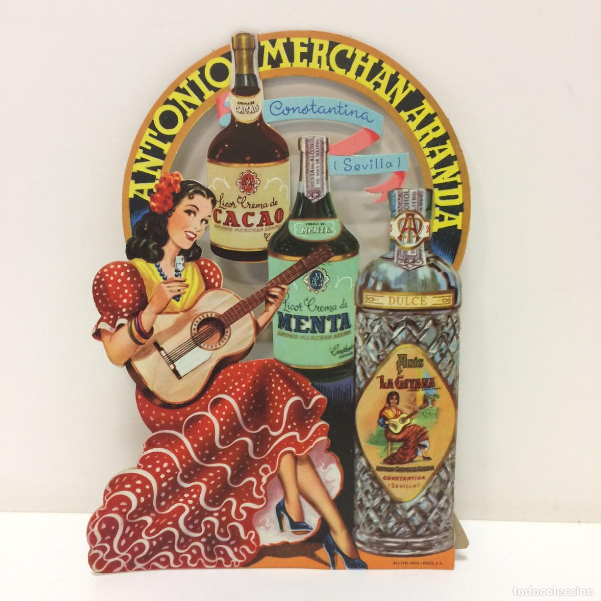 Collezionismo di affissi: Cartel Troquelado Publicidad - Antonio Merchan Aranda - Anis LA GITANA - Licor Cacao / Menta