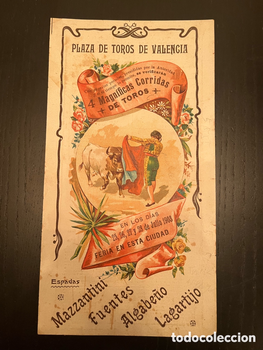 Coleccionismo de carteles: Cartel Plaza Toros Valencia 1903