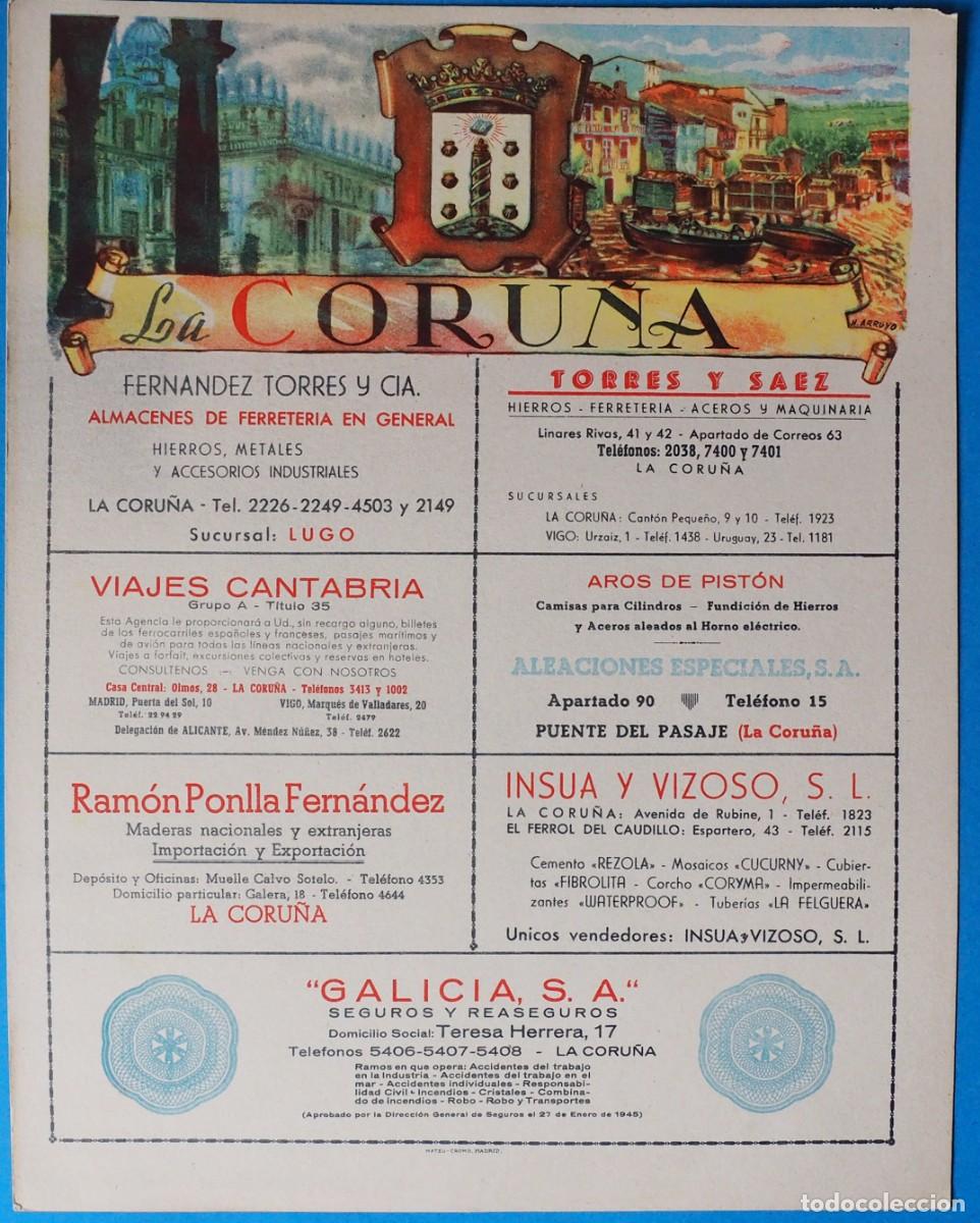 Coleccionismo de carteles: LAMINA PUBLICIDAD LA CORU&Ntilde;A. CON MAPA AL DORSO. A&Ntilde;OS 50. EDITA: MATEU-CROMO-MADRID