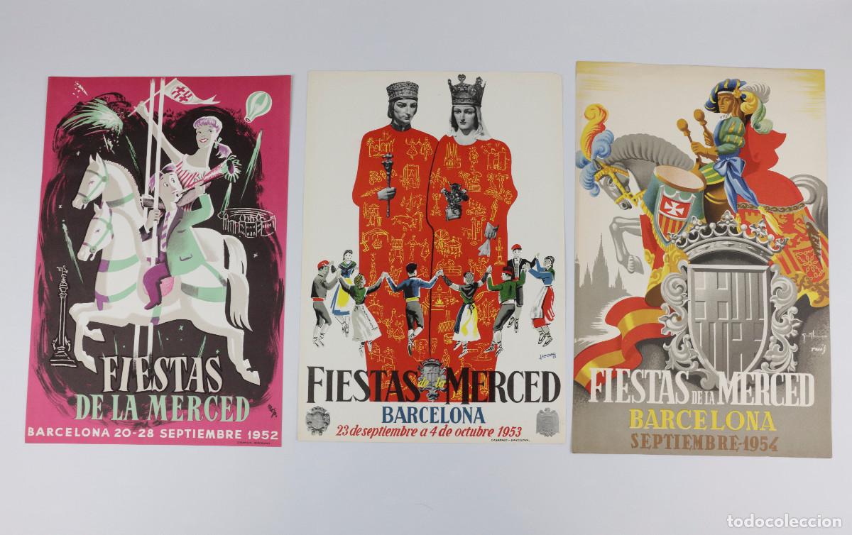 Sammeln von Plakaten: BARCELONA, FESTES DE LA MERC&Egrave;. 3 CARTELES ORIGINALES 1952, 1953, 1954. 23X34CM.